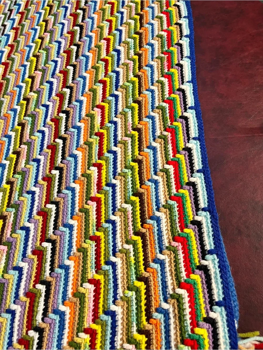 Vintage Handmade Crochet Afghan Blanket Multi Color Striped Boho 48”x52”